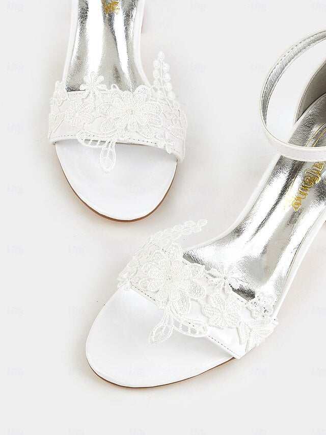 Bridal White for Lace with - Open-Toe Ankle Strap Heels Women