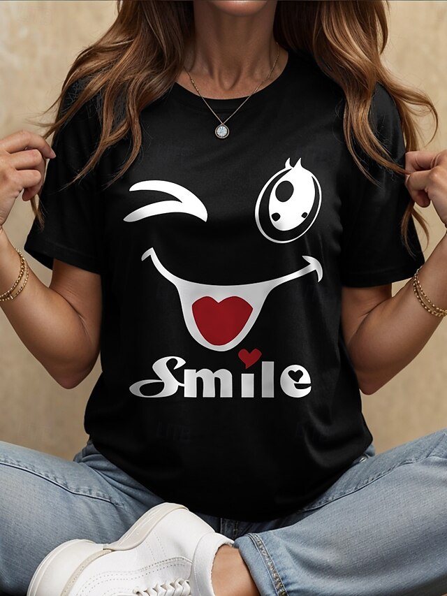 Women's T Shirt Print Heart Graphic Letter Vintage Stylish