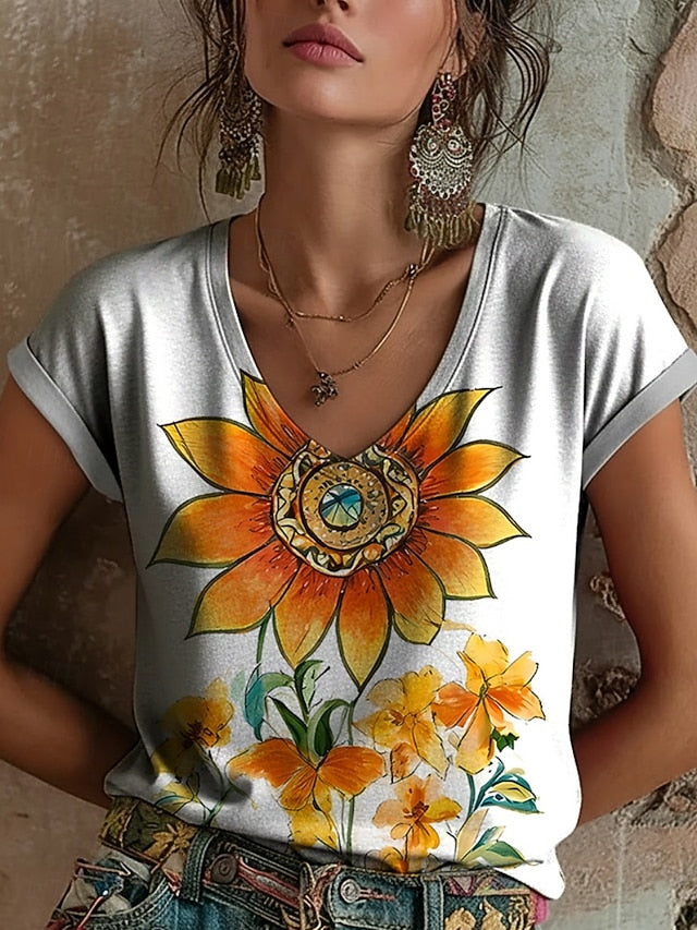 Women's T Shirt Print Graphic Sunflower Bohemia Vintage