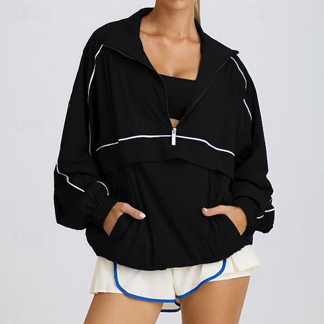 Women's Sport Jacket Half Zip with Pockets Long Sleeve Top