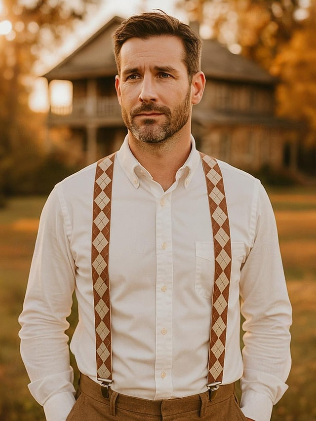 Clip-On Men's Classic Suspenders Pattern Argyle –