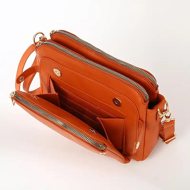 Shoulder Leather Women's Vintage Three-Layer Crossbody