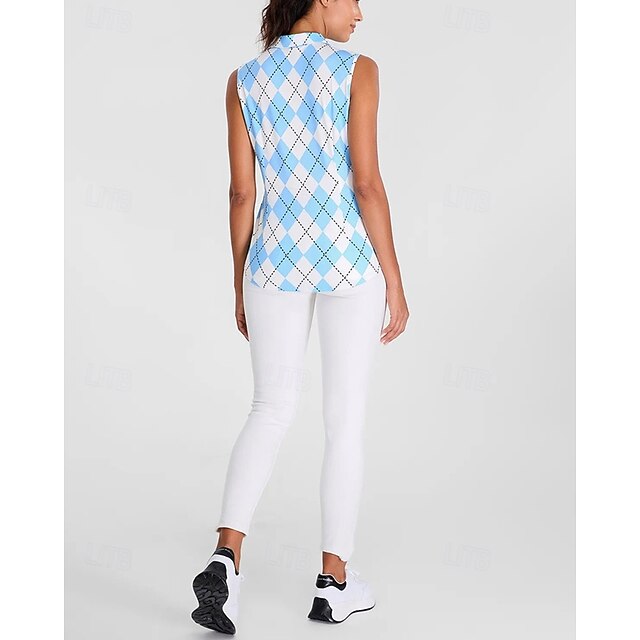 Women's Checkered Tennis Shirt Sleeveless Print UPF50+