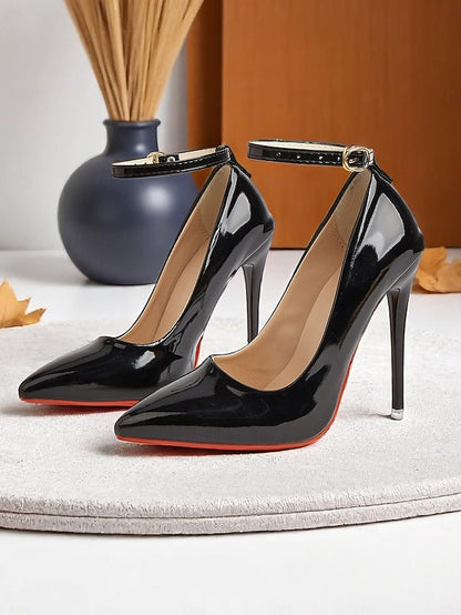 Stiletto Ankle with Women's Leather Heels Patent Black