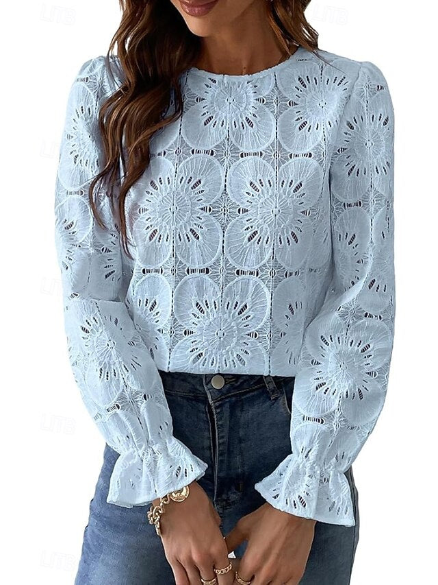 Women's Lace Shirt Blouse Lace Plain Active Casual Long