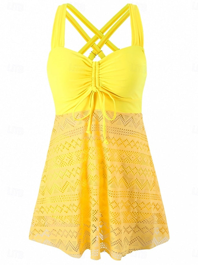 Women's Tankini 2 Piece Swimsuit Dress Shorts Tummy Control