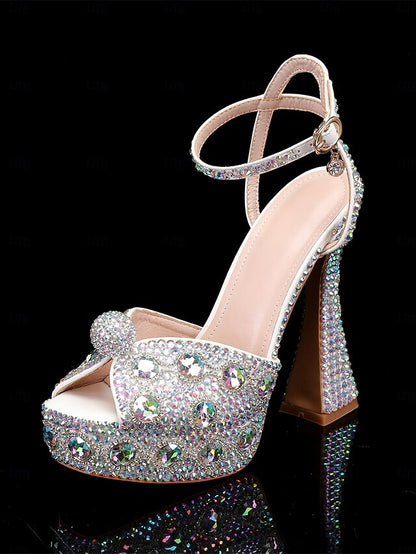 Women's Crystal-Embellished Sandals Glamorous Platform with