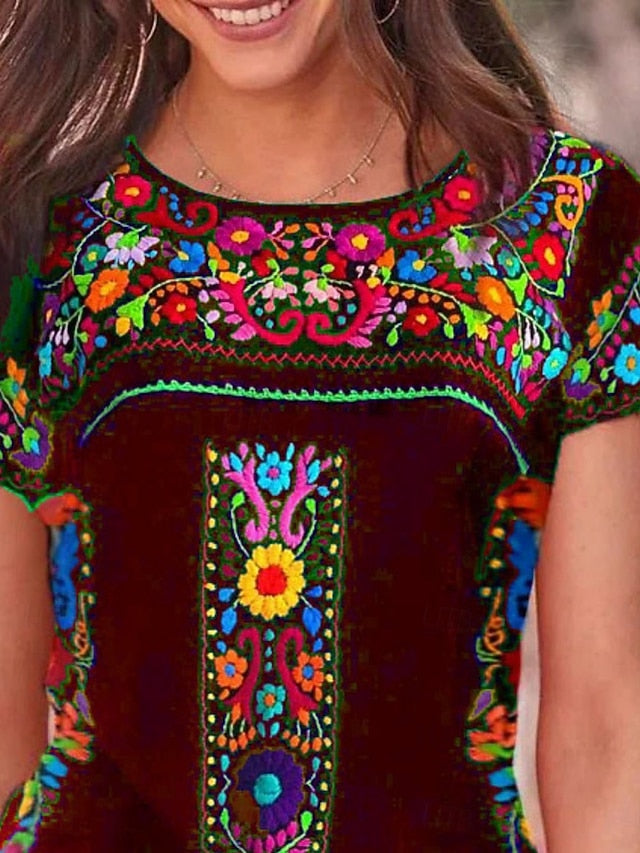 Women's T Shirt Peasant Blouse Floral Bohemia Active