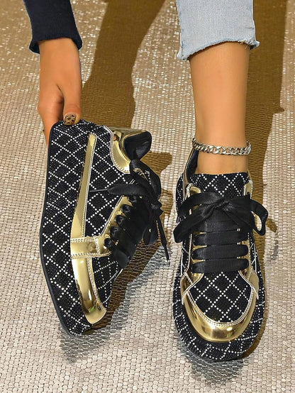 - Women's Quilted Silver Rhinestone Black and Sneakers