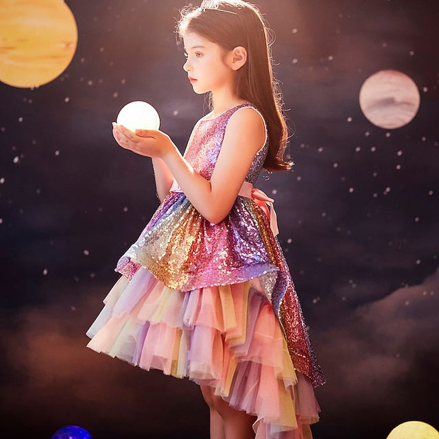 Sleeveless Dress Sequin Kids Wedding Party colour Girls'