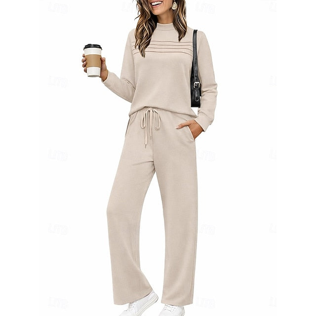 Women's Tracksuit Pants Sets Long Sleeve Crew Neck Plain
