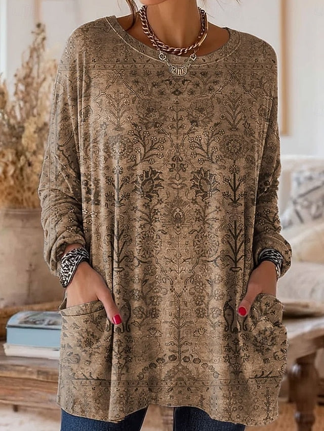 Women's T Shirt Pocket Print Floral Graphic Plants Vintage