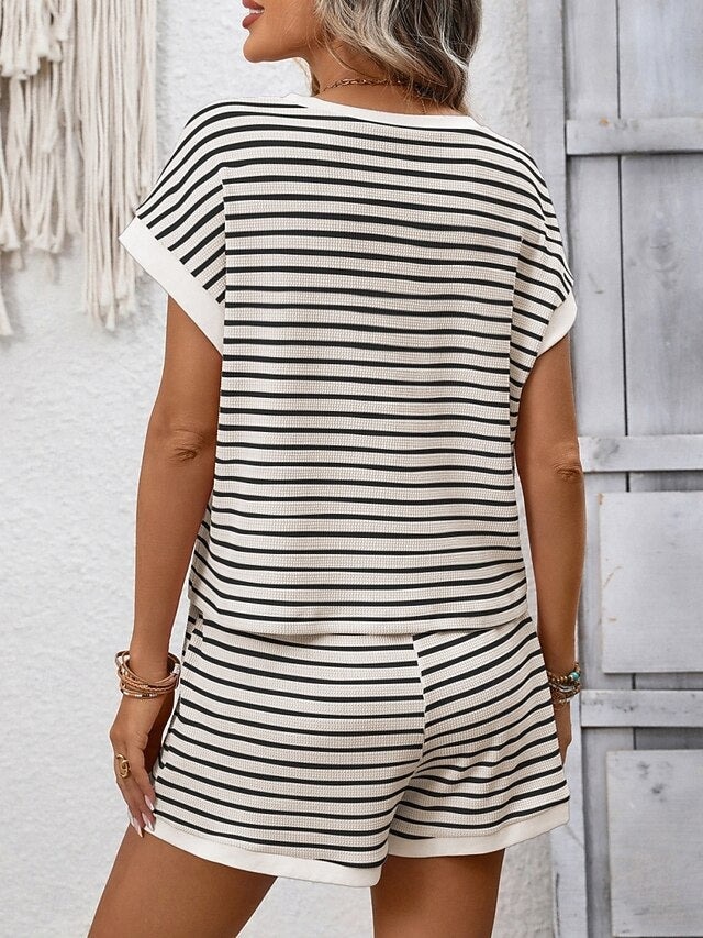 Women's Two Piece Sets Shorts Sets Short Sleeve Crew Neck