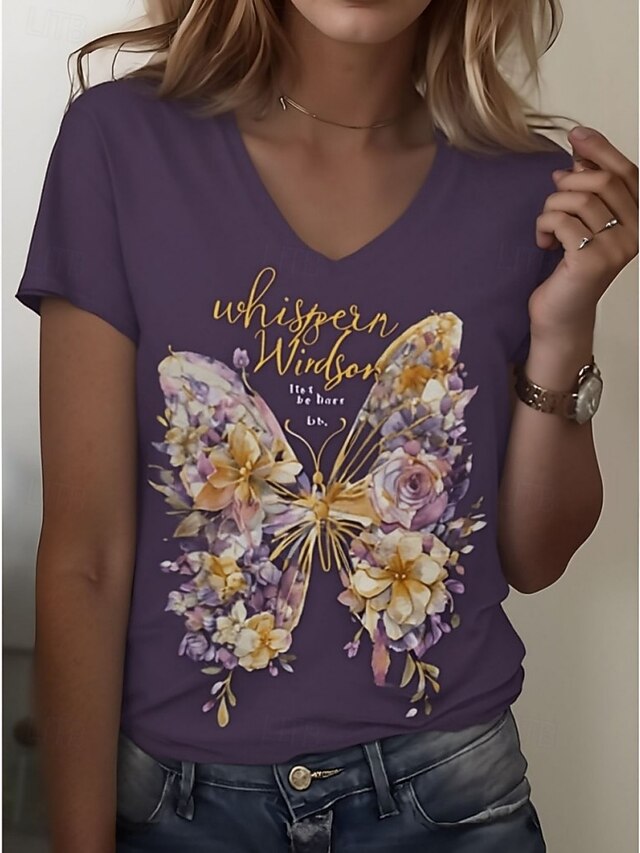 Women's T Shirt Print Graphic Dragonfly Vintage Stylish