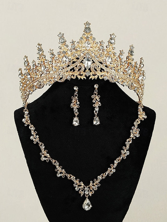 Necklace Set Gold-Plated Tiara and – Sparkling Crown Diamond