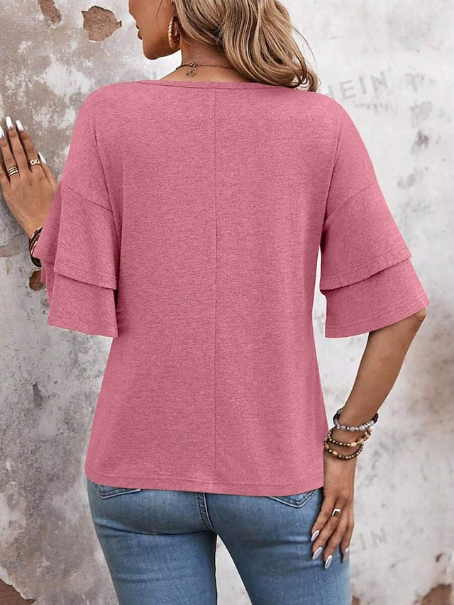 Women's T Shirt Tee Top Ruffle Plain Fashion Stylish