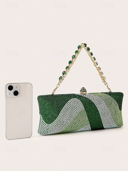 with Strap Crystal Bag Chain Clutch Evening Women's