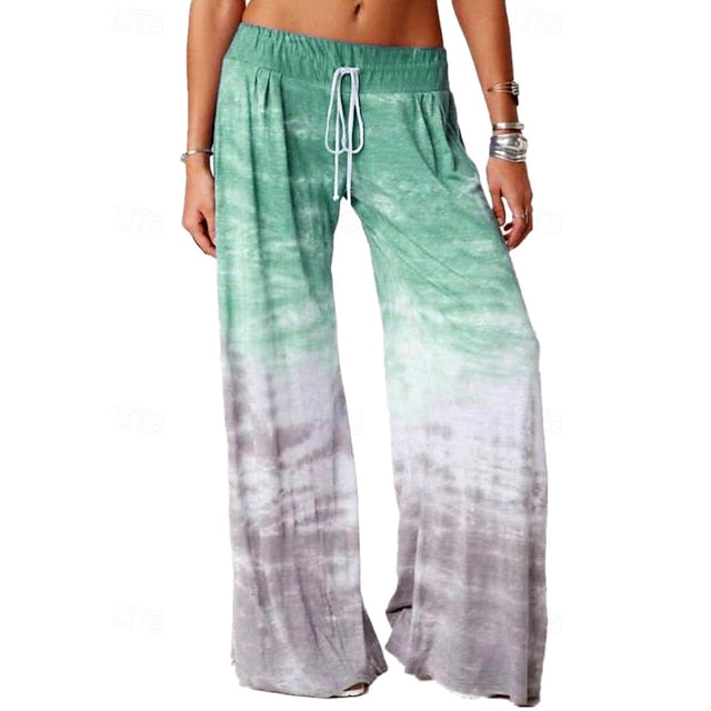 Women's Wide Leg Chinos Casual Full Length Natural Tie Dye