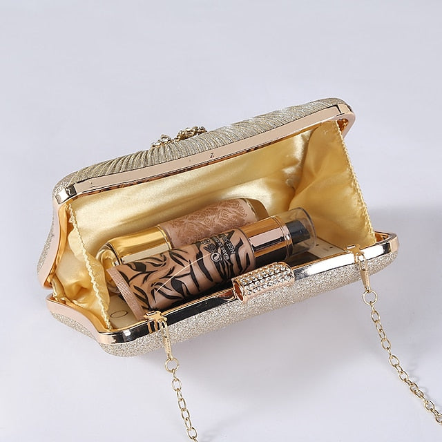 Elegant with Clutch Bag Gold Women's Chain Strap Rhinestone