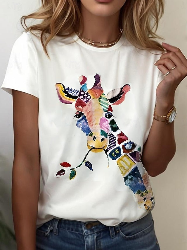 Women's T Shirt Graphic Animal Giraffe Vintage Stylish