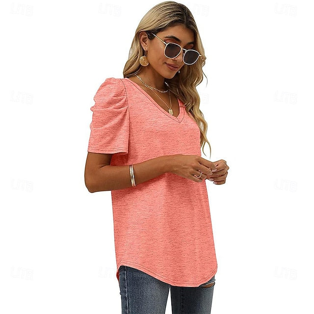 T shirt Tee Women's Black White Purple Plain Ruched Street