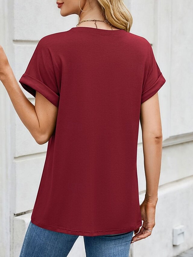Stylish Top T Fashion Tee Women's Solid Color Shirt Basic