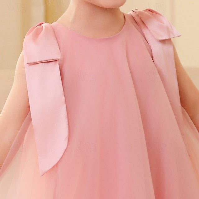 Floral Girls' Sleeveless Color Dress Party Solid Kids