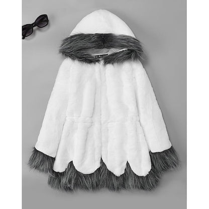 Jacket Coat Long Women's Black Sherpa Faux White Fur
