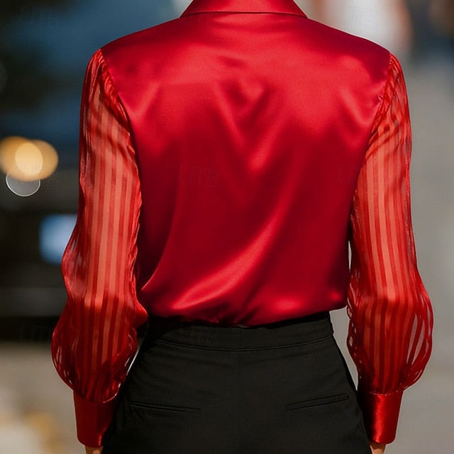 Women's Shirt Elegant Satin Top Blouse Ruched Eyelet