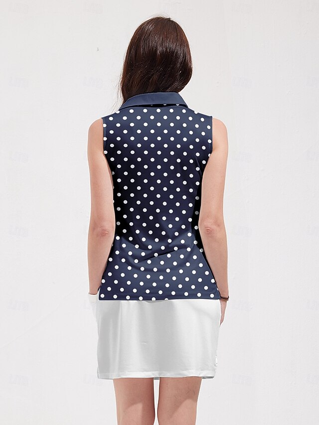 Women's Golf Polo Shirt Dark Blue Sleeveless Top Ladies