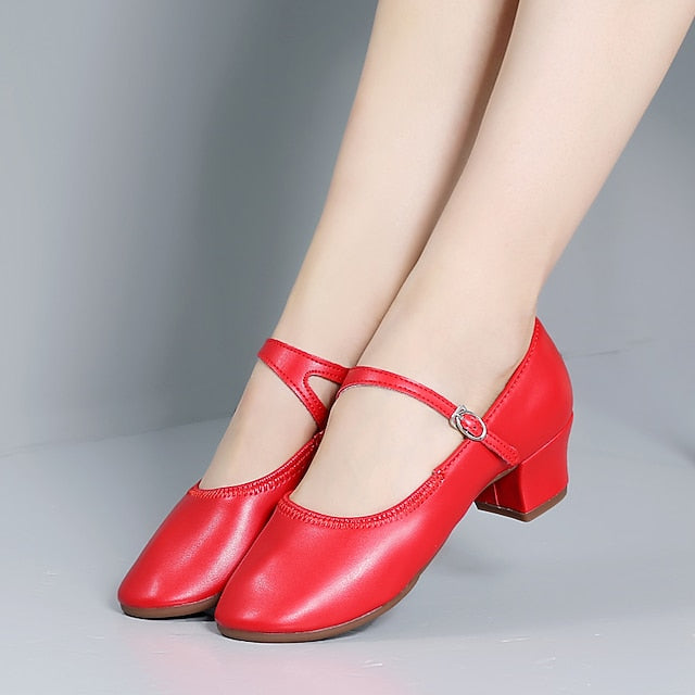 Women's Heel Low Dance with Buckle Gold Shoes Mary Jane