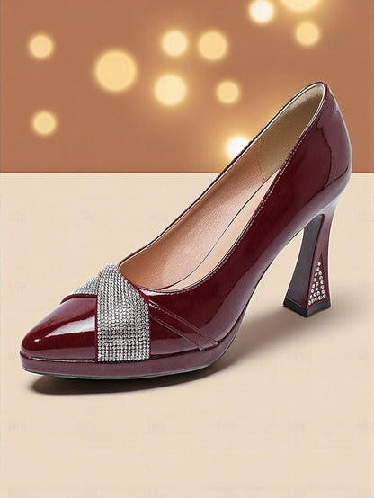 Burgundy Heels Women's with Leather Patent Toe Pointed