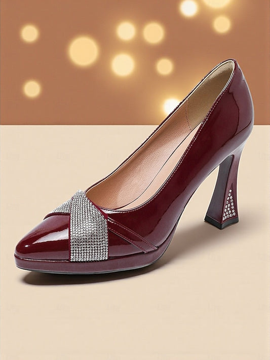 Burgundy Heels Women's with Leather Patent Toe Pointed