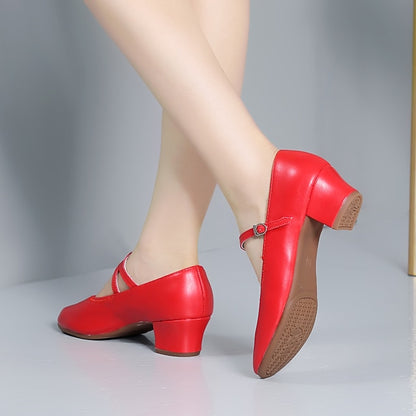 Women's Heel Low Dance with Buckle Gold Shoes Mary Jane