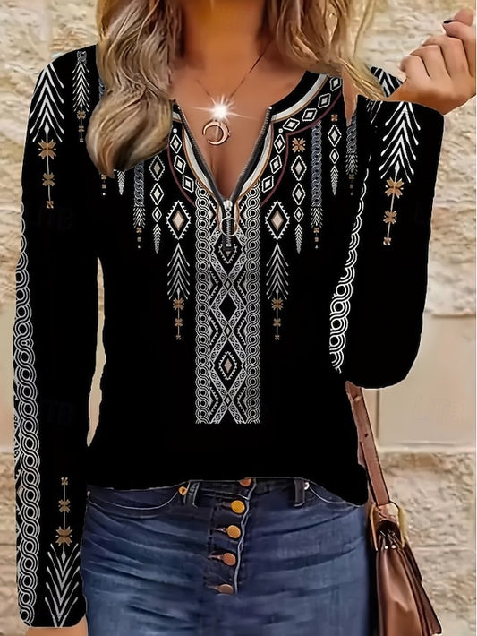 Women's T Shirt Zipper Print Graphic Tribal Fashion Casual