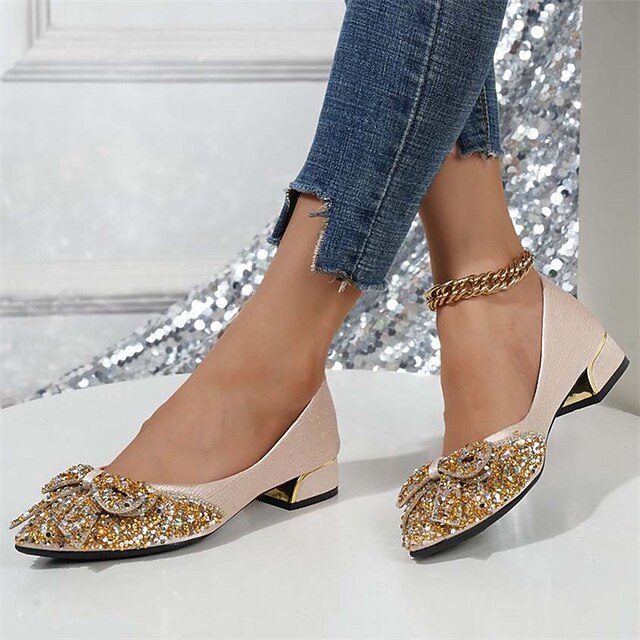 Bow Glitter with Flats - Women's Detail Rhinestone Elegant