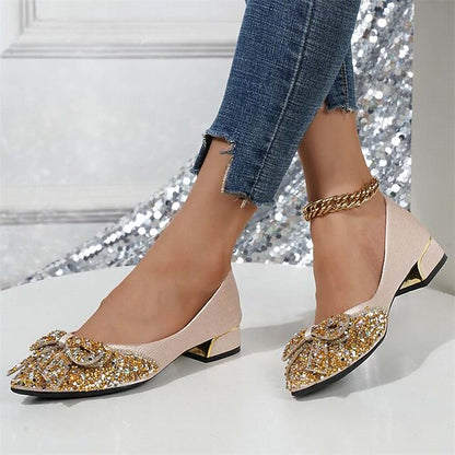 Bow Glitter with Flats - Women's Detail Rhinestone Elegant