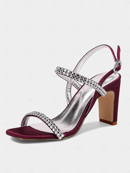 – Bridal Women's Heel Rhinestone Prom Sandals Block White