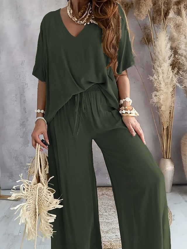 Women's Two Piece Sets Pants Sets Bolero Top Short Sleeve V