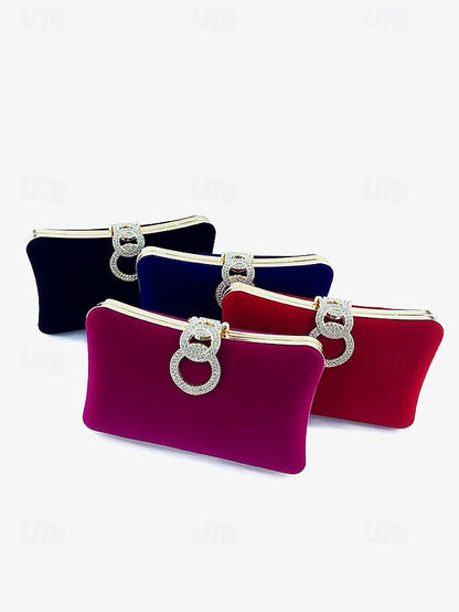 Elegant Bag Velvet with Clutch Rhinestone Ring Women's Blue