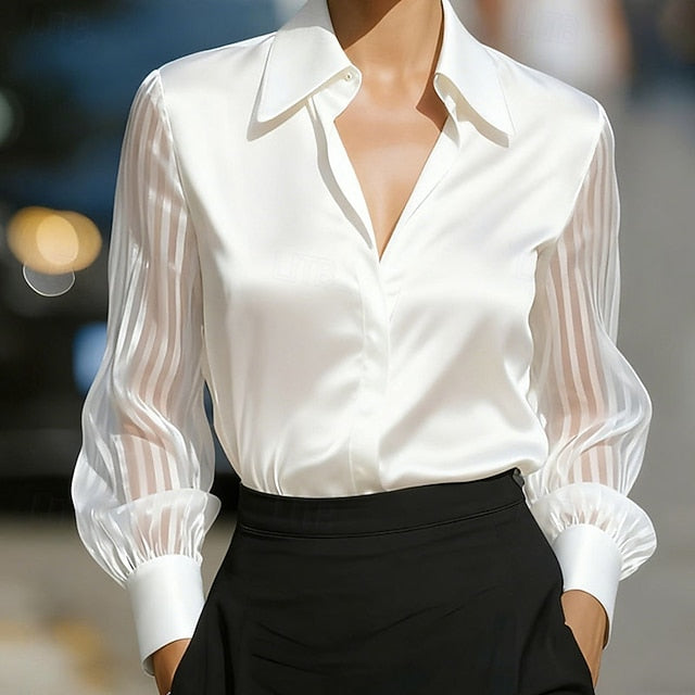 Women's Shirt Elegant Satin Top Blouse Ruched Eyelet
