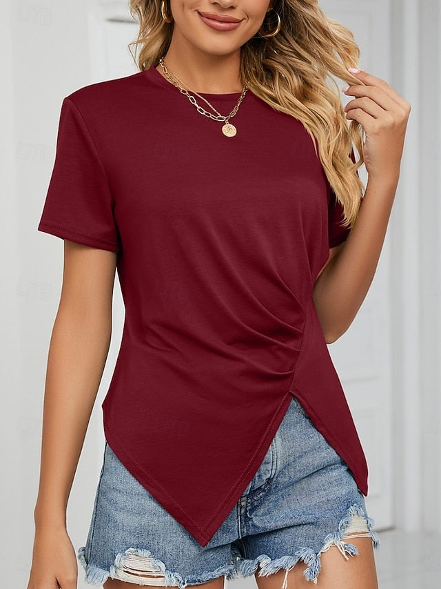 Women's T Shirt Tee Top Ruched Plain Fashion Stylish