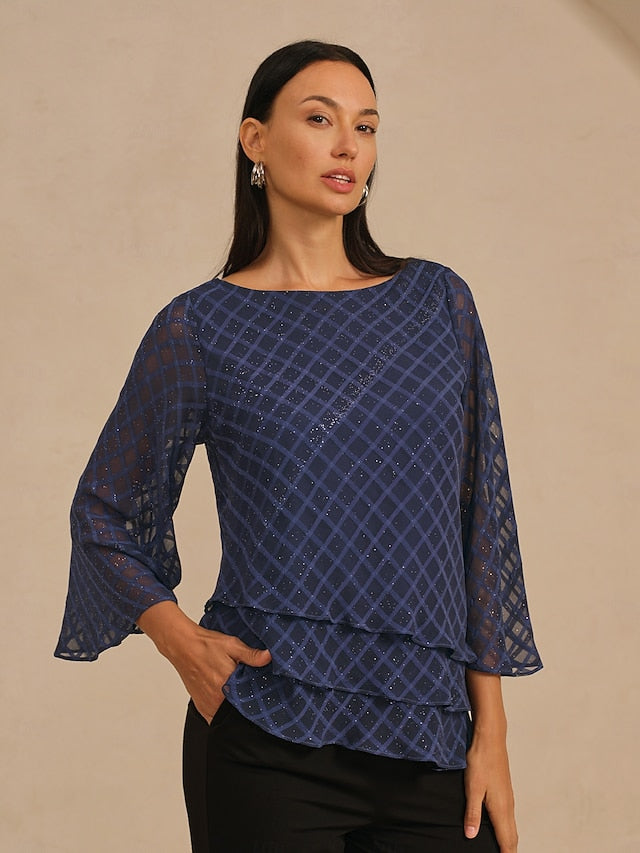 Women's Blouse Round Neck Textured Chiffon Burnout Fabric