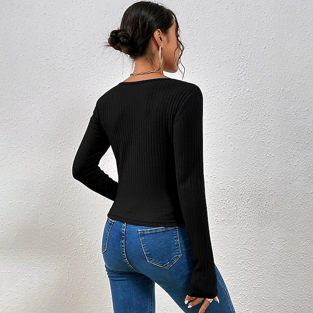 Women's Petite Ribbed Knit Tops Cut Out Cross Fashion Sexy