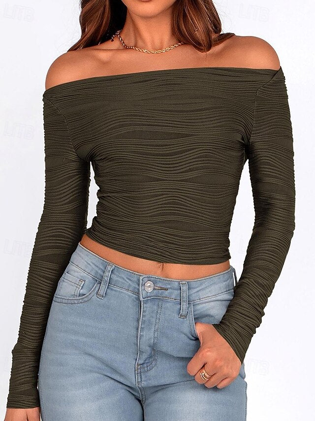 Women's T Shirt Tee Top Solid Color Elegant Fashion Stylish