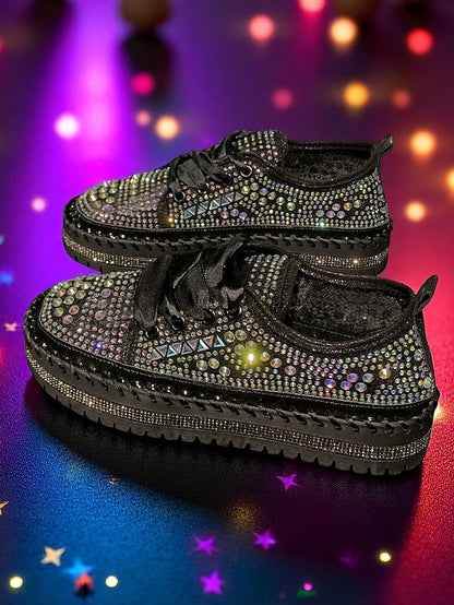 with Rhinestone Sneakers Sparkling Women's Accents Silver