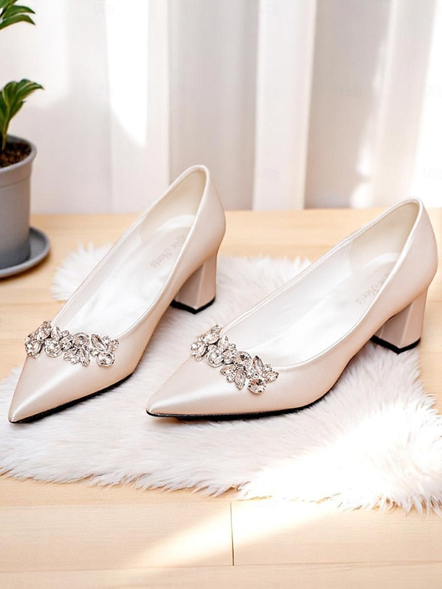 Women's Satin Wedding Pointed with Toe Pumps Champagne