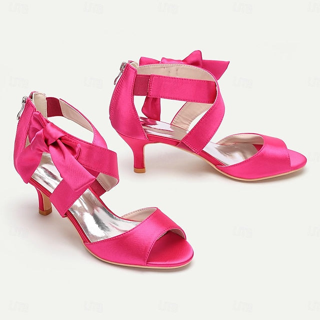 Kitten Bridal Shoes Women's Heel Wedding Open Bowknot
