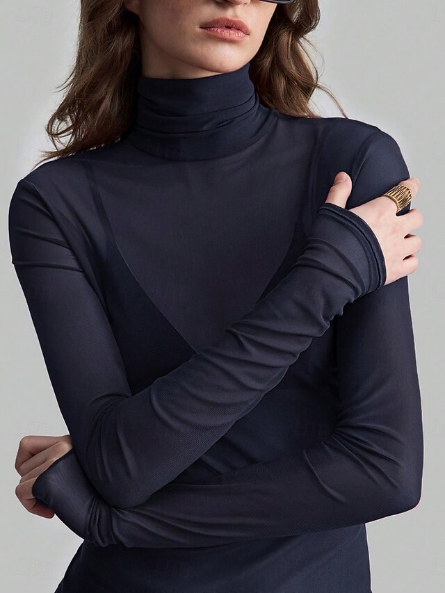 Women's Blouse Patchwork Mesh Solid Color Stylish Classic