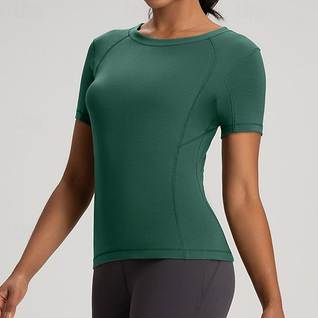 Women's Yoga T-shirt Workout Tops Round Neckline Breathable